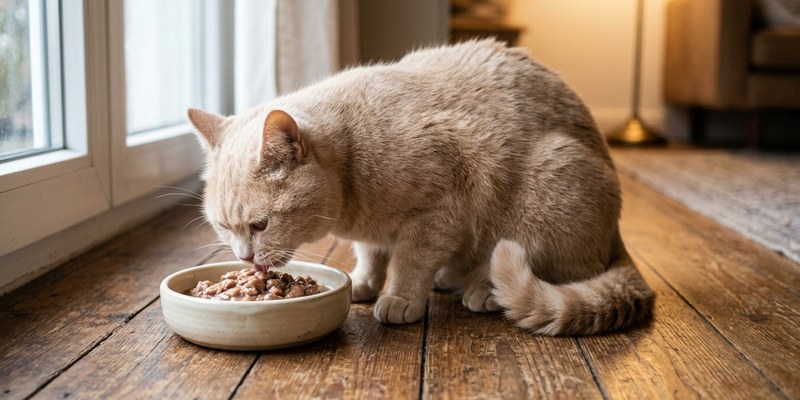 cat eating wet food