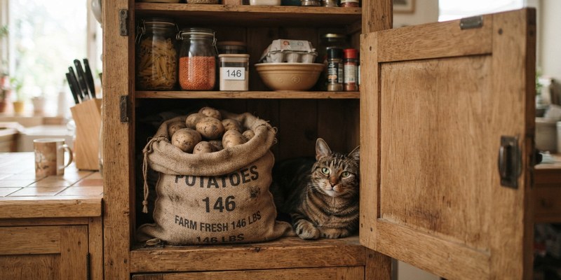 cat in open cupboard