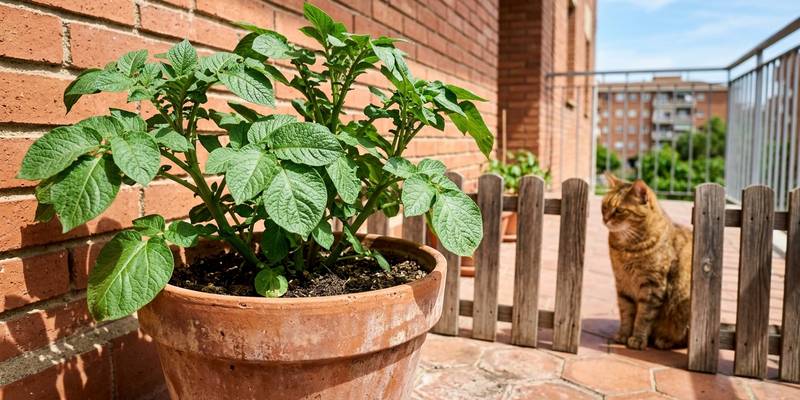 potato plant balcony cat