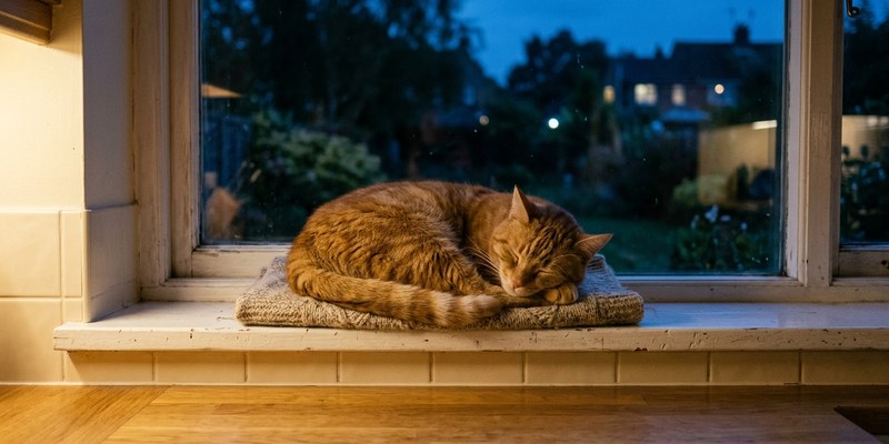 ginger cat sleeping window