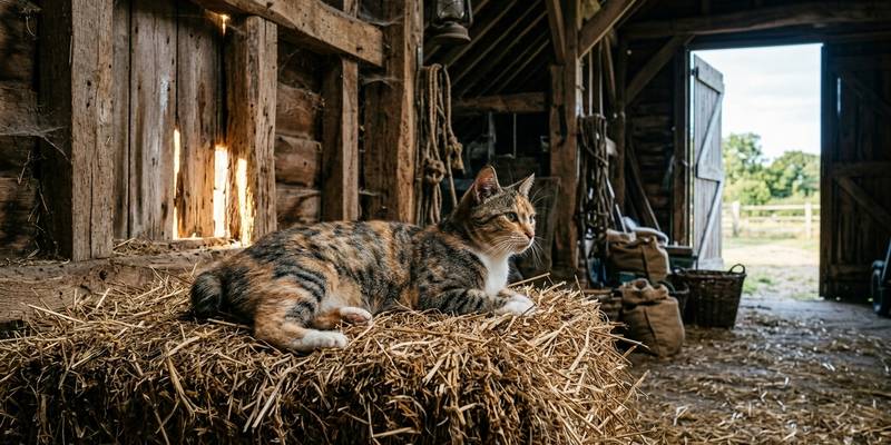cat resting on hay