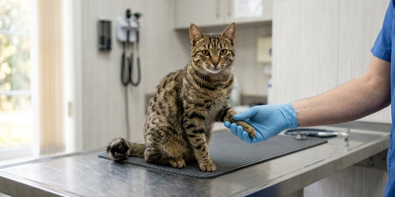 cat sitting on examination
