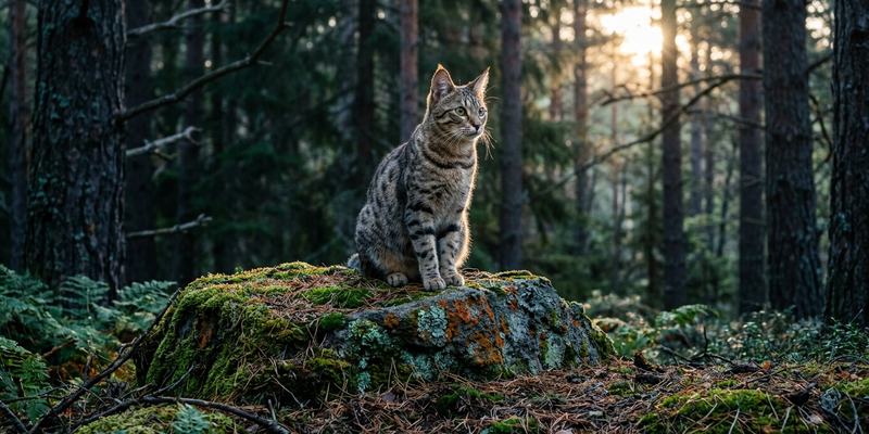 cat sitting on mossy