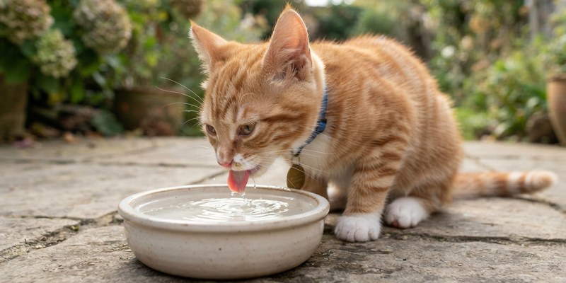 ginger cat lapping water