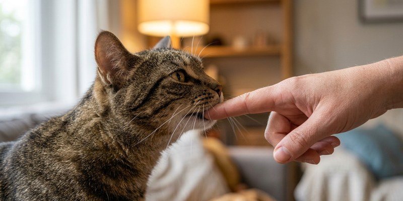 cat touching finger