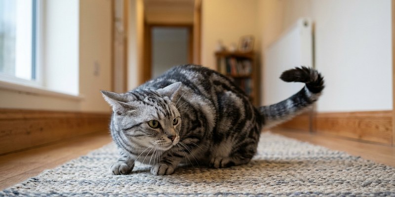 silver tabby crouched on