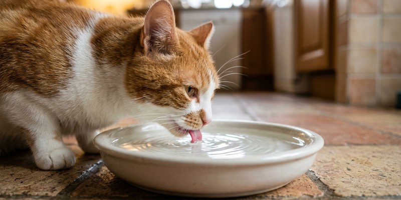 cat drinking from bowl