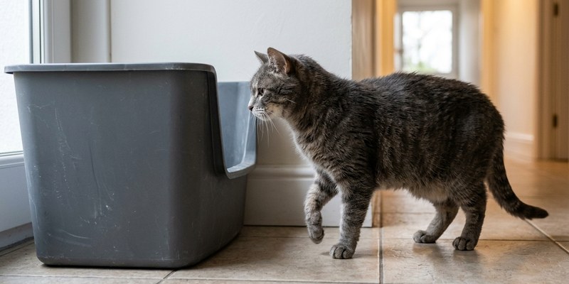 elderly cat standing by