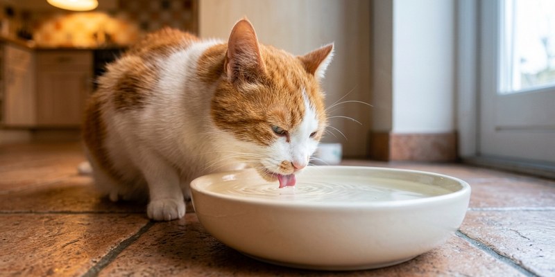 cat drinking from ceramic