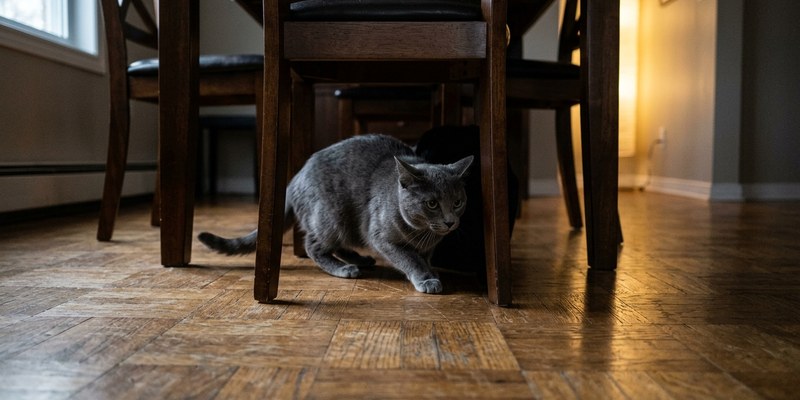 gato asustadizo silla