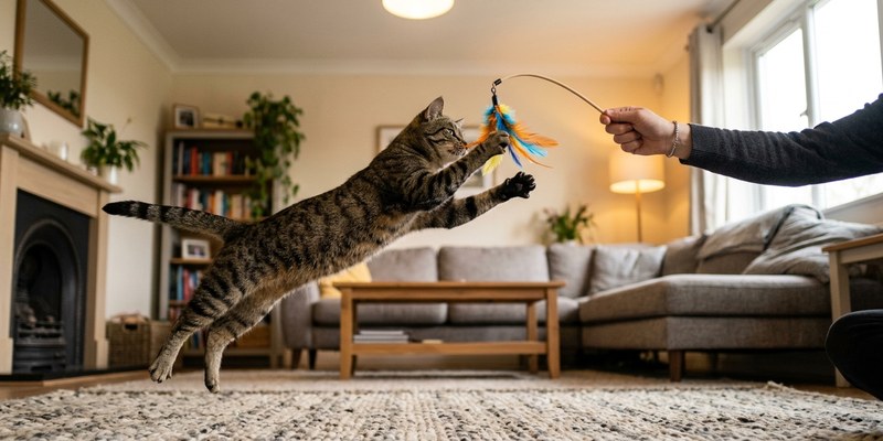 gato saltando juguete