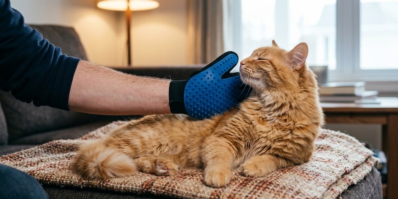 person stroking ginger cat