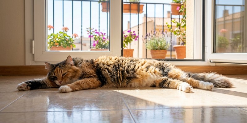 cat lying on tiled