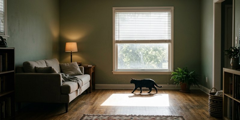 cat approaching living room