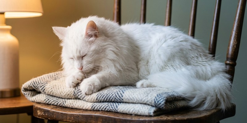 gato blanco amasando