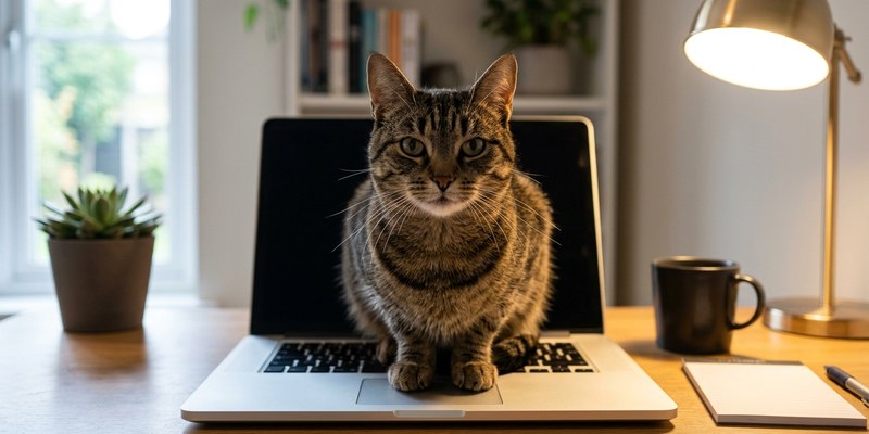 gato sobre laptop