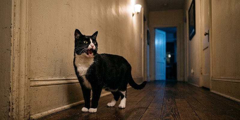 gato maullando noche
