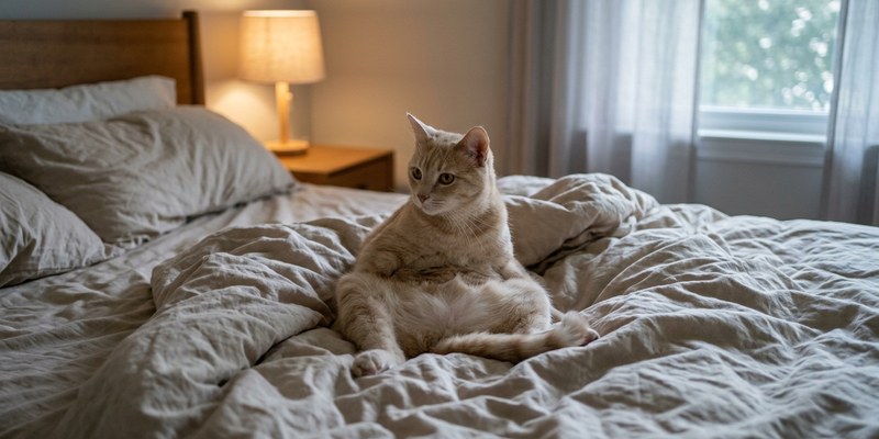 gato en edredon