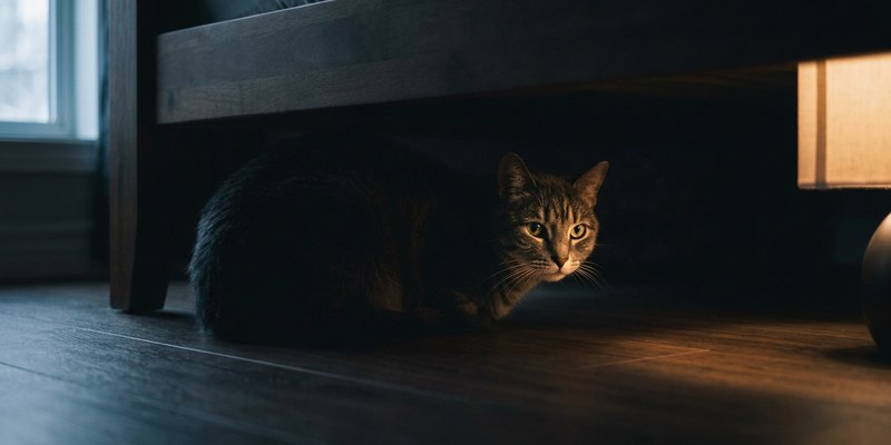 gato bajo cama