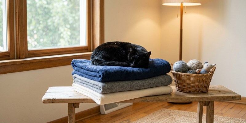 cat sleeping on folded