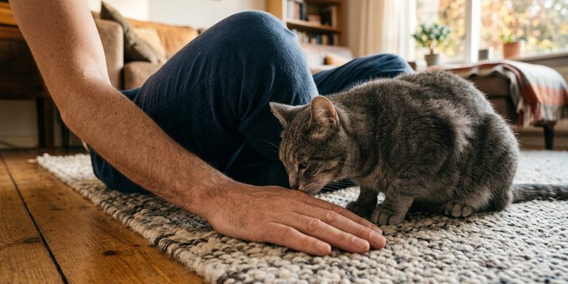 person sitting with cat