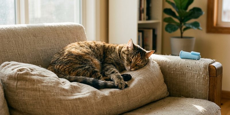 cat sleeping on sofa