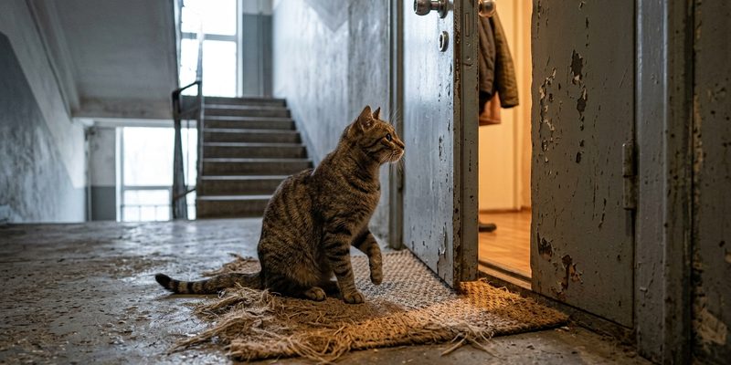 cat looking into apartment