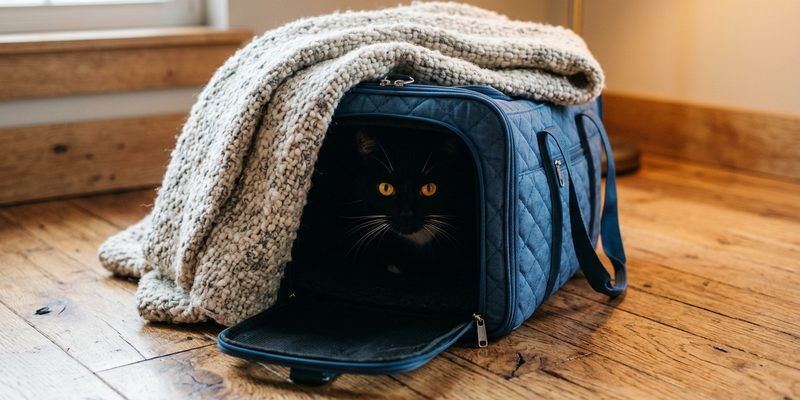 cat hiding in fabric