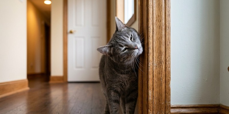grey cat against wooden