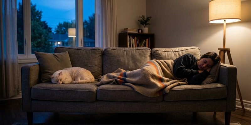 person and cat asleep