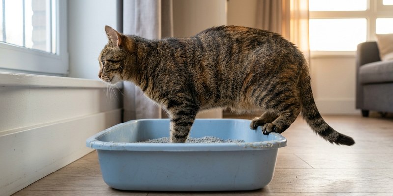 tabby cat in litter