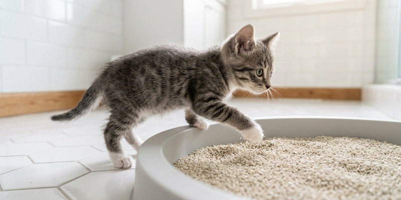 tabby kitten stepping over