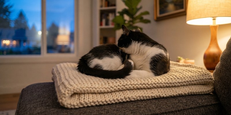 cat turning on knit