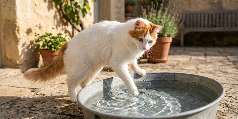 cat dipping paw in