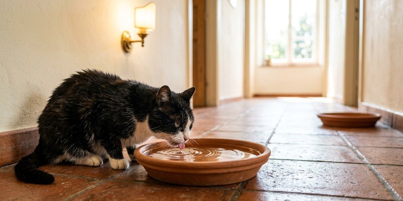 cat drinking water bowl