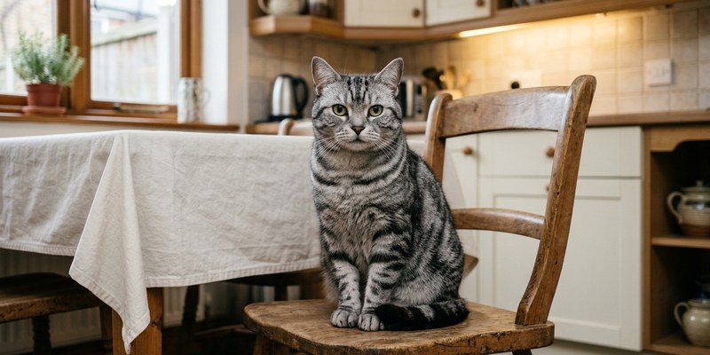 cat sitting on wooden
