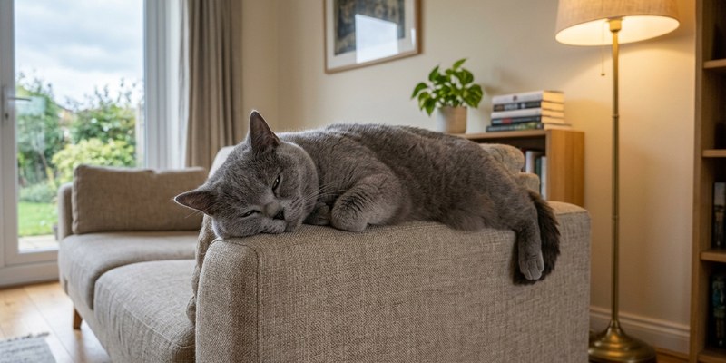 grey cat lying on