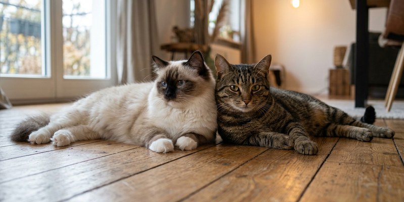 two cats lying on