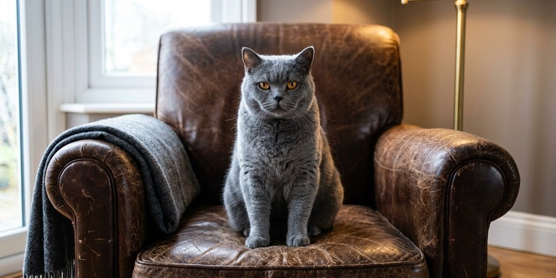 cat sitting in leather