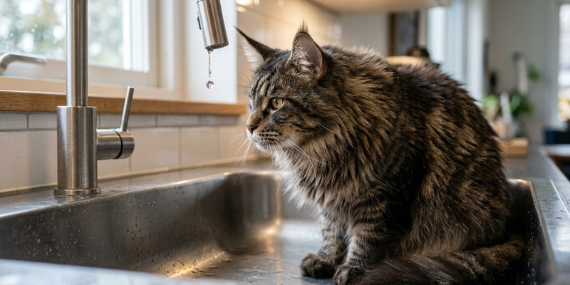 cat staring at dripping