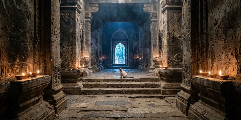 cat sitting in stone