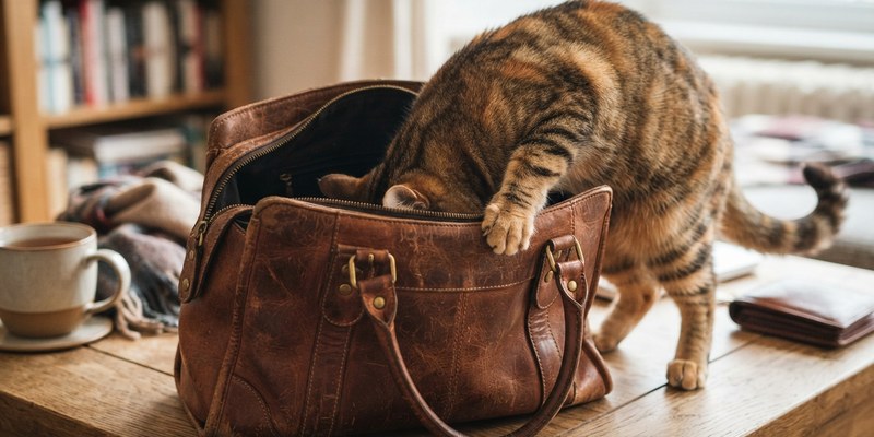 cat with head inside