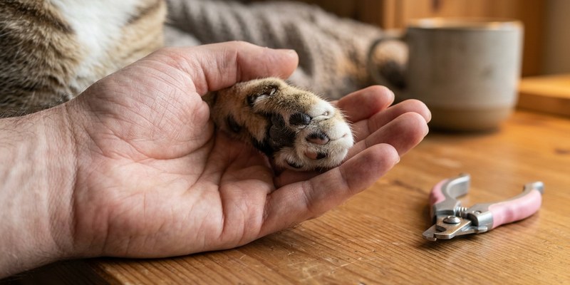 cat paw on palm