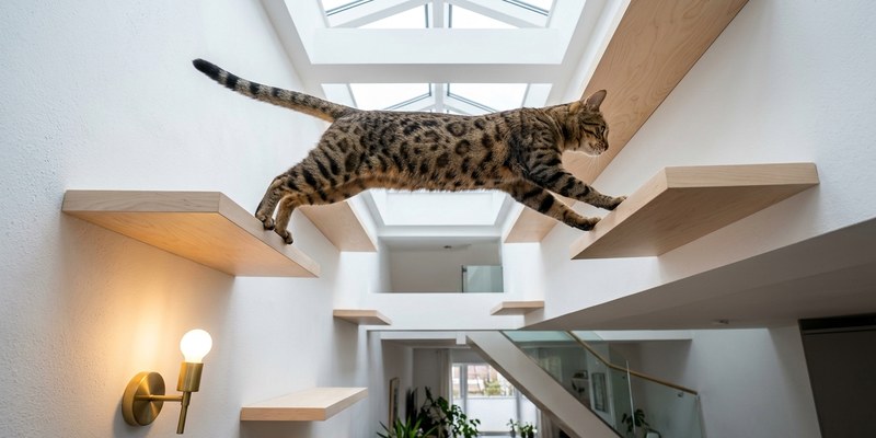 cat climbing floating shelf