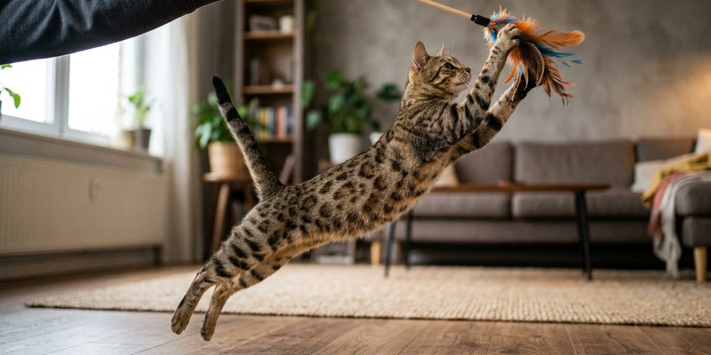 cat leaping for feather