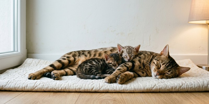 cats lying on quilted