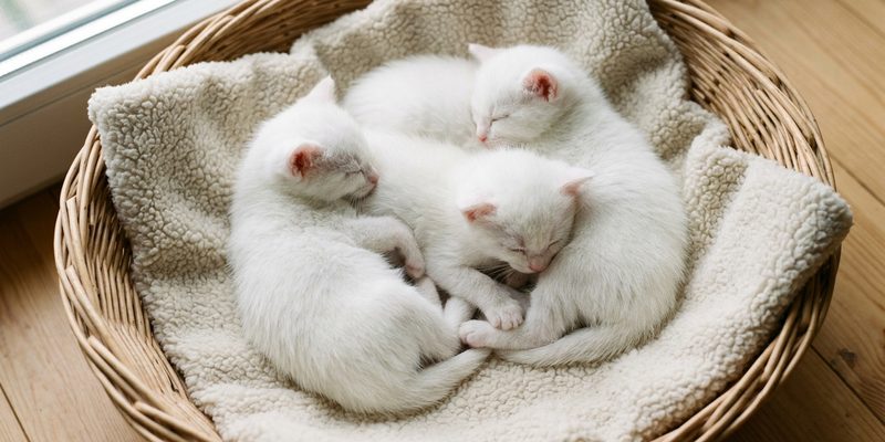 kittens curled in basket