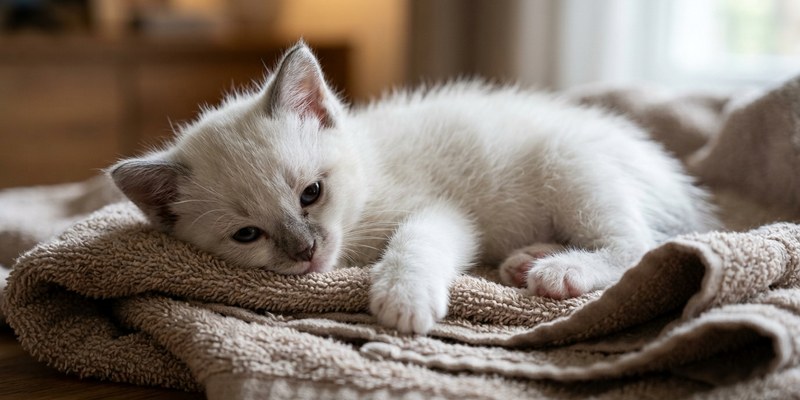 kitten lying on towel
