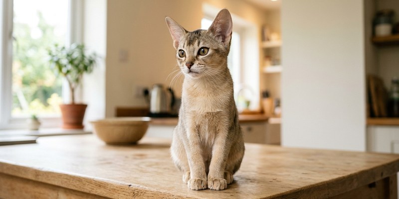 cat sitting on table