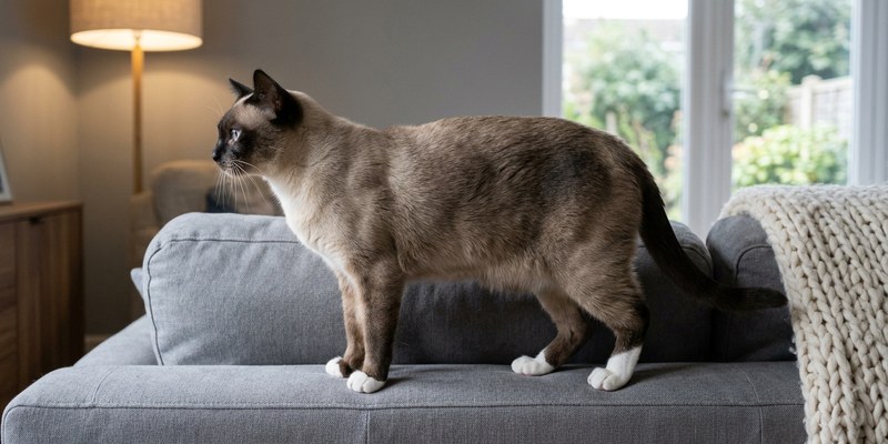 cat standing on sofa